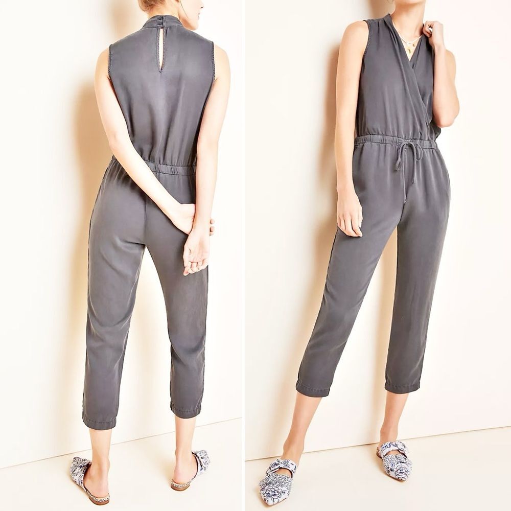 Anthropologie Cloth & Stone Jenna Cropped Jumpsuit Lavender Gray Tencel Size XS - Picture 15 of 15